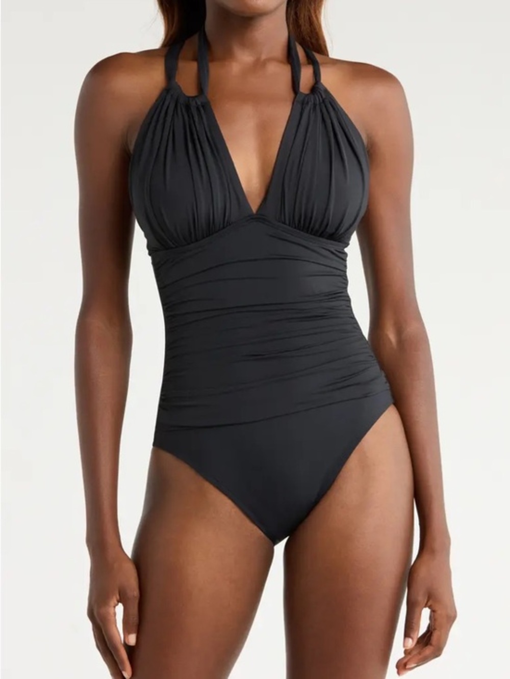 Coastal Blue Black Halter One-Piece Swimsuit